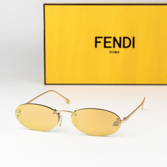 Fendi FIRST CRYSTAL Women Sunglasses Yellow Gold Oval FE4075US 30L AUTHENTENTIC - Picture 1 of 14